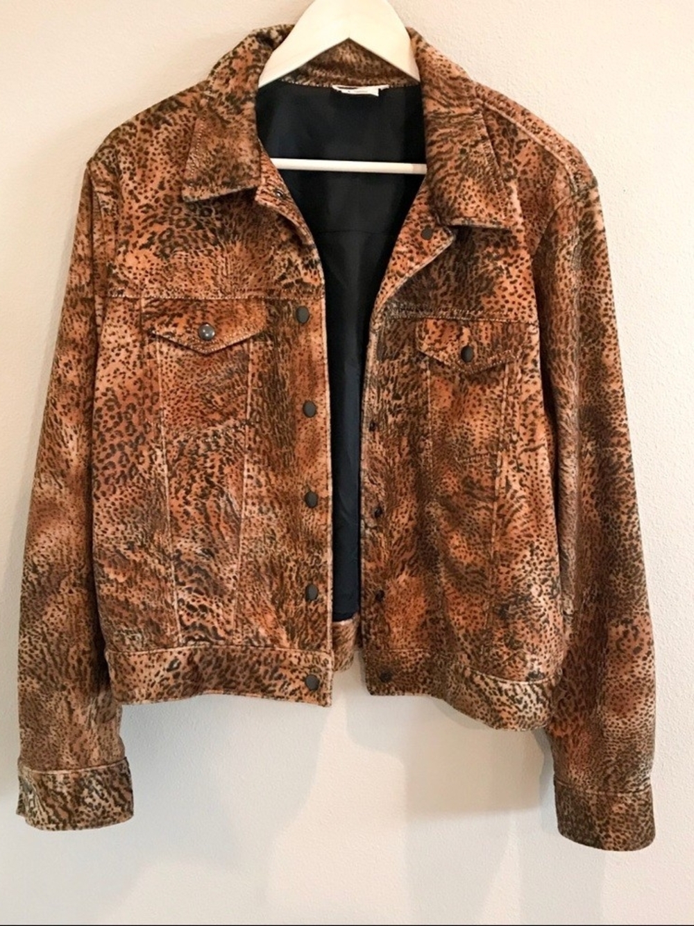 Jones New York Womens Brown Animal Print Button Up Jacket Faux Fur Size 4